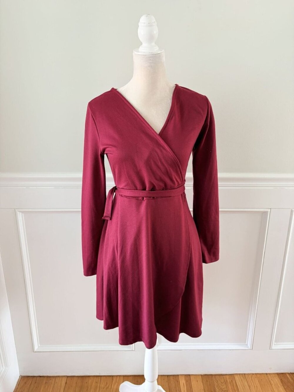 Alya Maroon Red Surplice Tie Side Wrap Dress S